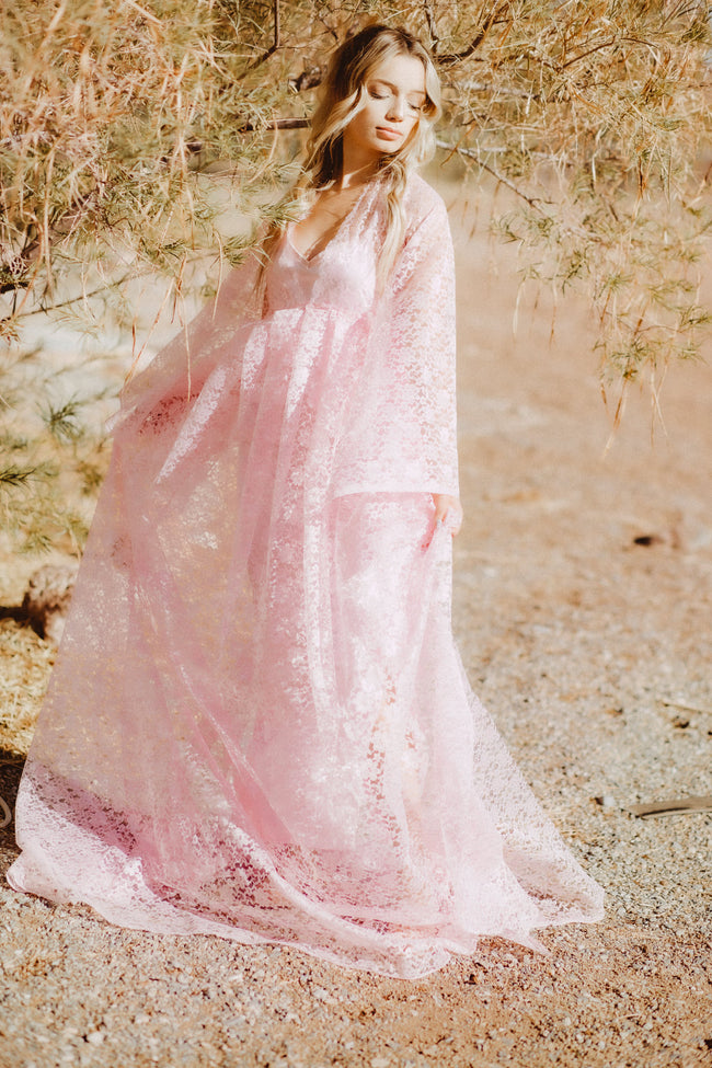 Lace Embroidered Mermaid Overskirt Gown - Blush – StyleMissus